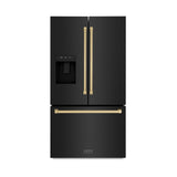 ZLINE Autograph Edition 36 in. 28.9 cu. ft. Standard-Depth French Door External Water Dispenser Refrigerator with Dual Ice Maker in Fingerprint-Resistant Black Stainless Steel and Champagne Bronze Traditional Handles (RSMZ-W-36-BS-CB)