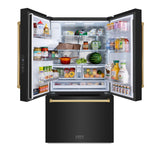 ZLINE Autograph Edition 36 in. 28.9 cu. ft. Standard-Depth French Door External Water Dispenser Refrigerator with Dual Ice Maker in Fingerprint-Resistant Black Stainless Steel and Polished Gold Traditional Handles (RSMZ-W-36-BS-G)