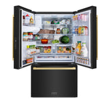 ZLINE Autograph Edition 36 in. 28.9 cu. ft. Standard-Depth French Door External Water Dispenser Refrigerator with Dual Ice Maker in Fingerprint-Resistant Black Stainless Steel and Champagne Bronze Modern Handles (RSMZ-W36-BS-FCB)