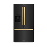 ZLINE Autograph Edition 36 in. 28.9 cu. ft. Standard-Depth French Door External Water Dispenser Refrigerator with Dual Ice Maker in Fingerprint-Resistant Black Stainless Steel and Champagne Bronze Modern Handles (RSMZ-W36-BS-FCB)