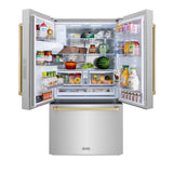 ZLINE Autograph Edition 36 in. 28.9 cu. ft. Standard-Depth French Door External Water Dispenser Refrigerator with Dual Ice Maker in Fingerprint-Resistant Stainless Steel and Champagne Bronze Traditional Handles (RSMZ-W-36-CB)