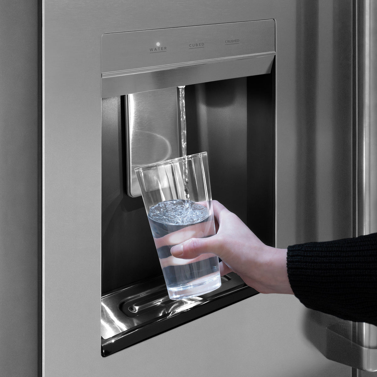 ZLINE Autograph Edition 36 in. 28.9 cu. ft. Standard-Depth French Door External Water Dispenser Refrigerator with Dual Ice Maker in Fingerprint-Resistant Stainless Steel and Champagne Bronze Traditional Handles (RSMZ-W-36-CB)