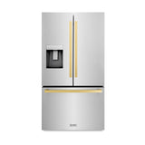 ZLINE Autograph Edition 36 in. 28.9 cu. ft. Standard-Depth French Door External Water Dispenser Refrigerator with Dual Ice Maker in Fingerprint-Resistant Stainless Steel and Polished Gold Modern Handles (RSMZ-W-36-FG)
