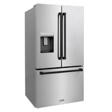ZLINE Autograph Edition 36 in. 28.9 cu. ft. Standard-Depth French Door External Water Dispenser Refrigerator with Dual Ice Maker in Fingerprint-Resistant Stainless Steel and Matte Black Traditional Handles (RSMZ-W-36-MB)