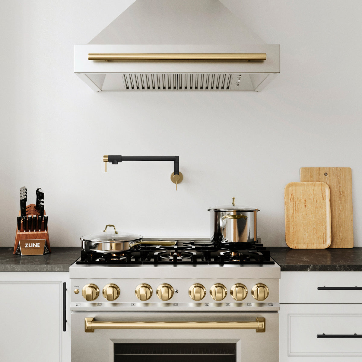 ZLINE Autograph Edition Gemini Pot Filler in Matte Black and Champagne Bronze (GEM-FPF-ZMBCB)