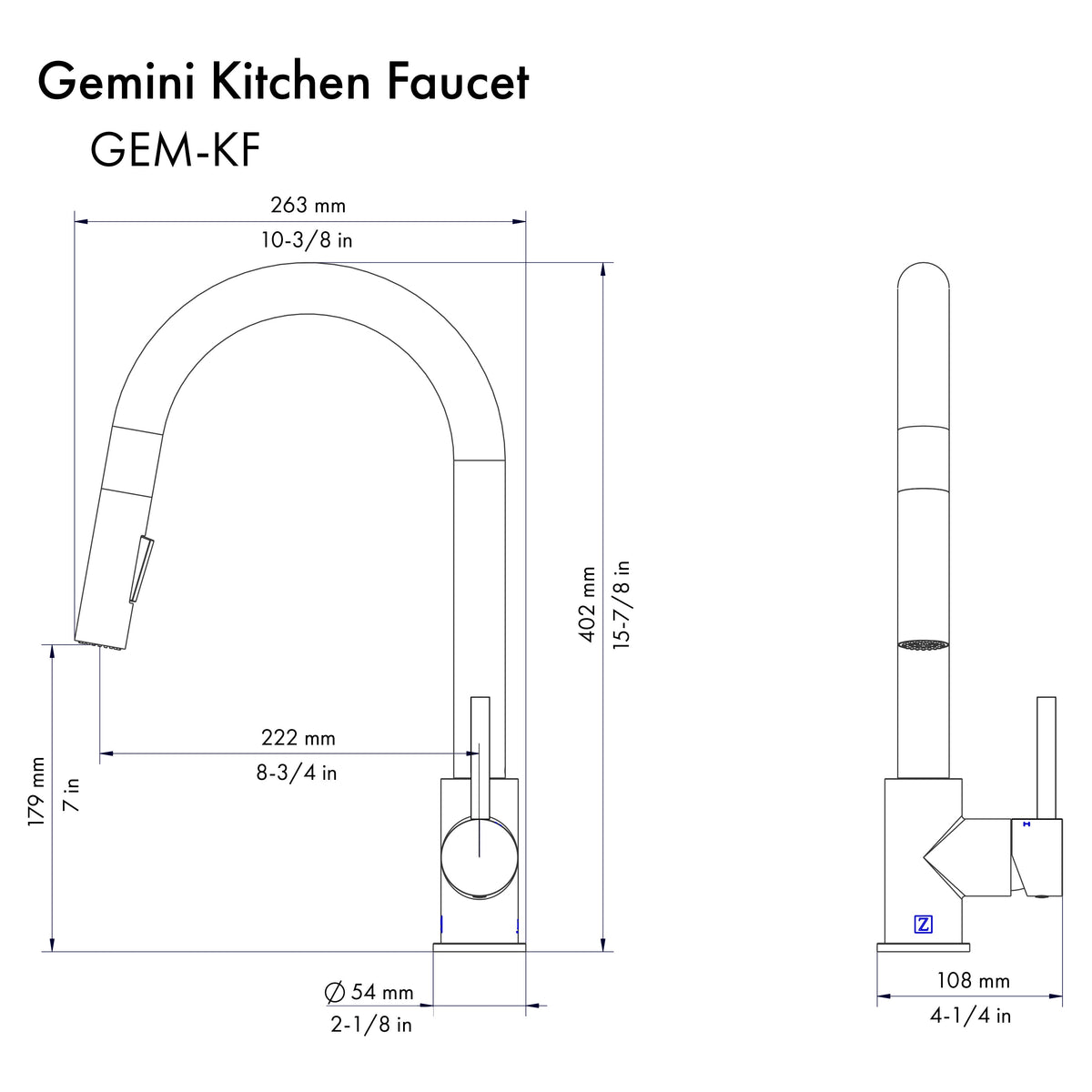 ZLINE Autograph Edition Gemini Pull Down Single Handle Kitchen Faucet in Matte Black and Champagne Bronze (GEM-KF-ZMBCB)