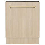 ZLINE Autograph Edition 24" Tallac Series 3rd Rack Top Control Built-In Tall Tub Dishwasher in Custom Panel Ready with Polished Gold Handle, 51dBa (DWVZ-24-G)