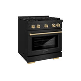 ZLINE Autograph Edition 36 in. 5.2 cu. ft. Paramount Dual Fuel Range with 6 Burner Gas Cooktop and Electric Convection Oven in Black Stainless Steel with Champagne Bronze Accents (SDRBZ-36-CB)