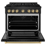 ZLINE Autograph Edition 36 in. 5.2 cu. ft. Paramount Gas Range with 6 Burner Cooktop and Convection Gas Oven in Black Stainless Steel and Champagne Bronze Accents (SGRBZ-36-CB)