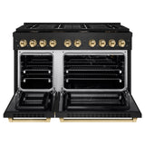 ZLINE Autograph Edition 48 in. 6.7 cu. ft. Paramount Double Oven Gas Range with 8 Burner Cooktop in Black Stainless Steel and Polished Gold Accents (SGRBZ-48-G)