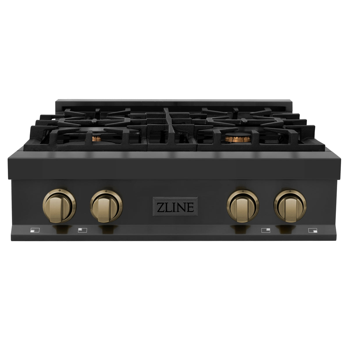 ZLINE Autograph Edition 30 in. Legacy Gas Rangetop with 4 Burners and Porcelain Cooktop in Black Stainless Steel with Champagne Bronze Accents (RTBZ-30-CB)
