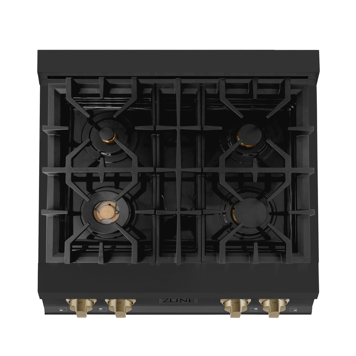 ZLINE Autograph Edition 30 in. Legacy Gas Rangetop with 4 Burners and Porcelain Cooktop in Black Stainless Steel with Champagne Bronze Accents (RTBZ-30-CB)