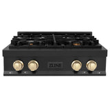 ZLINE Autograph Edition 30" Porcelain Rangetop with 4 Gas Burners in Black Stainless Steel and Polished Gold Accents (RTBZ-30-G)