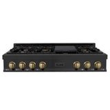 ZLINE Autograph Edition 48 in. Legacy Gas Rangetop with 7 Burners and Porcelain Cooktop in Black Stainless Steel with Champagne Bronze Accents (RTBZ-48-CB)