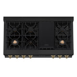 ZLINE Autograph Edition 48 in. Legacy Gas Rangetop with 7 Burners and Porcelain Cooktop in Black Stainless Steel with Champagne Bronze Accents (RTBZ-48-CB)