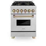 ZLINE Autograph Edition 24 in. 2.8 cu. ft. Legacy Dual Fuel Range with 4 Burner Gas Cooktop and Electric Convection Oven in Satin Stainless Steel and Champagne Bronze Accents (RASZ-SN-24-CB)