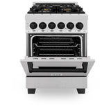 ZLINE Autograph Edition 24 in. 2.8 cu. ft. Legacy Dual Fuel Range with 4 Burner Gas Cooktop and Electric Convection Oven in Satin Stainless Steel and Matte Black Accents (RASZ-SN-24-MB)