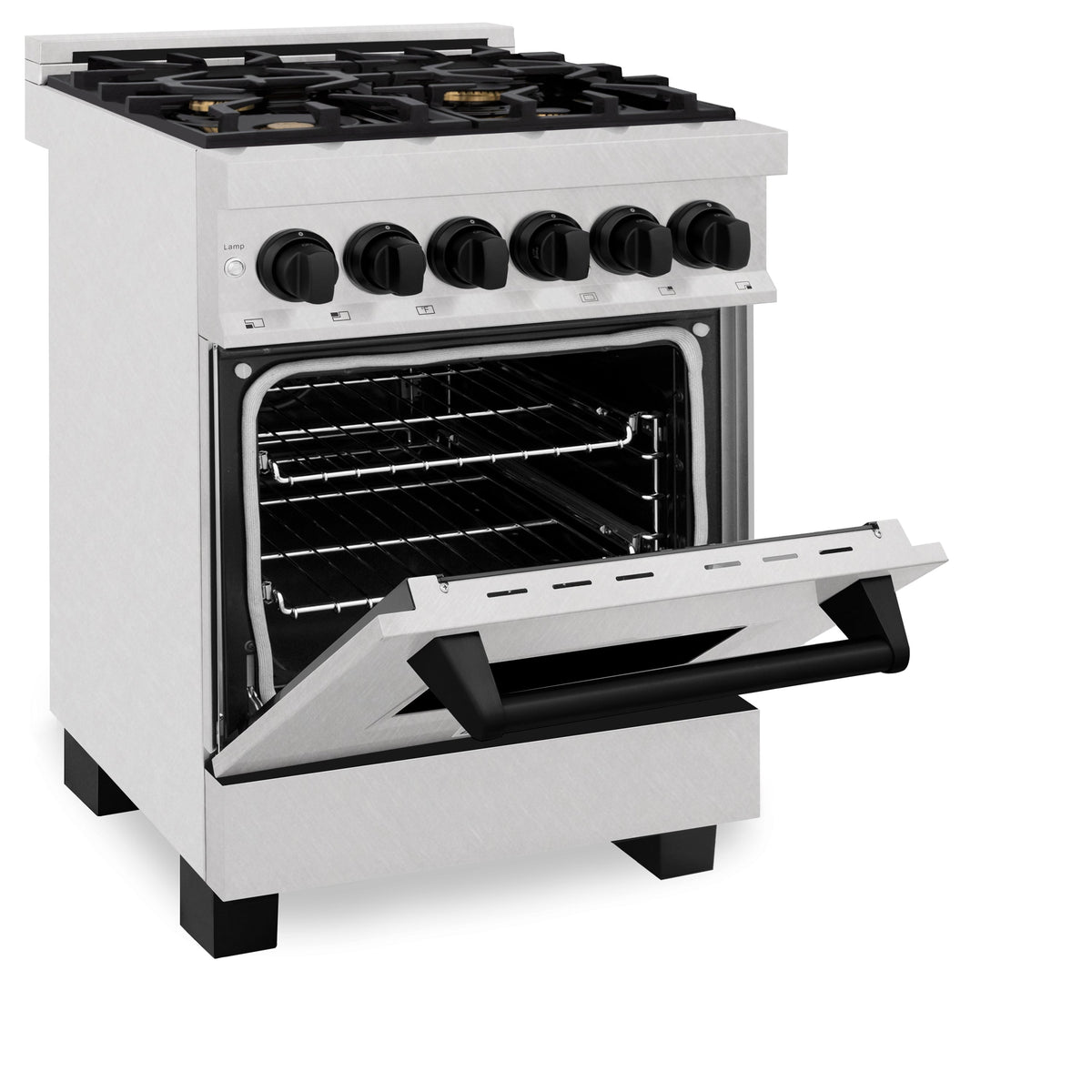 ZLINE Autograph Edition 24 in. 2.8 cu. ft. Legacy Dual Fuel Range with 4 Burner Gas Cooktop and Electric Convection Oven in Satin Stainless Steel and Matte Black Accents (RASZ-SN-24-MB)