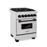 ZLINE Autograph Edition 24 in. 2.8 cu. ft. Legacy Dual Fuel Range with 4 Burner Gas Cooktop and Electric Convection Oven in Satin Stainless Steel and Matte Black Accents (RASZ-SN-24-MB)