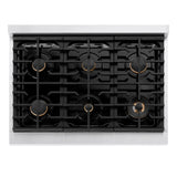 ZLINE Autograph Edition 36 in. 5.2 cu. ft. Paramount Dual Fuel Range with 6 Burner Gas Cooktop and Electric Convection Oven in Satin Stainless Steel with Black Matte Door and Polished Gold Accents (SDRSZ-BLM-36-G)