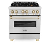 ZLINE Autograph Edition 30 in. 4.0 cu. ft. Legacy Dual Fuel Range with 4 Burner Gas Cooktop and Electric Convection Oven in Satin Stainless Steel and Polished Gold Accents (RASZ-SN-30-G)