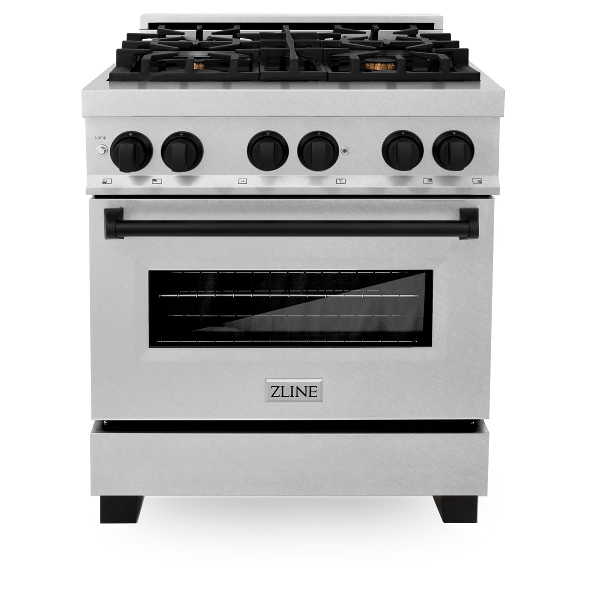 ZLINE Autograph Edition 30 in. 4.0 cu. ft. Legacy Dual Fuel Range with 4 Burner Gas Cooktop and Electric Convection Oven in Satin Stainless Steel and Matte Black Accents (RASZ-SN-30-MB)