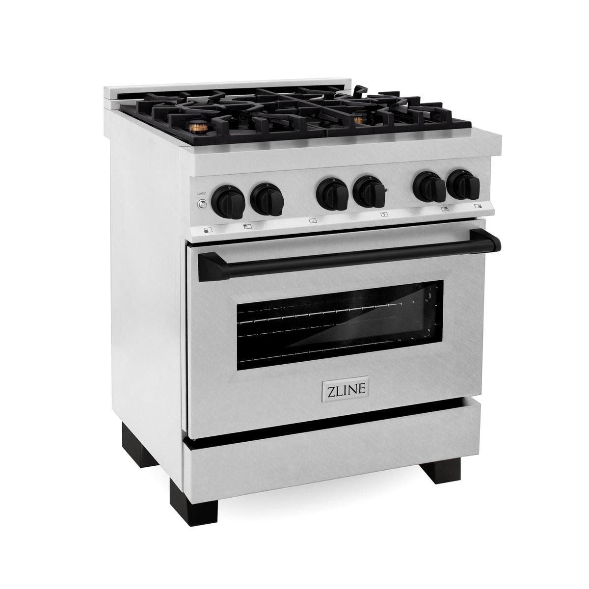 ZLINE Autograph Edition 30 in. 4.0 cu. ft. Legacy Dual Fuel Range with 4 Burner Gas Cooktop and Electric Convection Oven in Satin Stainless Steel and Matte Black Accents (RASZ-SN-30-MB)