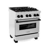 ZLINE Autograph Edition 30 in. 4.0 cu. ft. Legacy Dual Fuel Range with 4 Burner Gas Cooktop and Electric Convection Oven in Satin Stainless Steel and Matte Black Accents (RASZ-SN-30-MB)