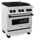 ZLINE Autograph Edition 30 in. 4.0 cu. ft. Legacy Dual Fuel Range with 4 Burner Gas Cooktop and Electric Convection Oven in Satin Stainless Steel and Matte Black Accents (RASZ-SN-30-MB)