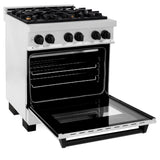 ZLINE Autograph Edition 30 in. 4.0 cu. ft. Legacy Dual Fuel Range with 4 Burner Gas Cooktop and Electric Convection Oven in Satin Stainless Steel and Matte Black Accents (RASZ-SN-30-MB)