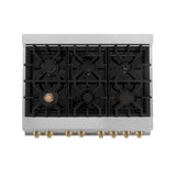 ZLINE Autograph Edition 36 in. 4.6 cu. ft. Legacy Dual Fuel Range with 6 Burner Gas Cooktop and Electric Convection Oven in Satin Stainless Steel and Champagne Bronze Accents (RASZ-SN-36-CB)