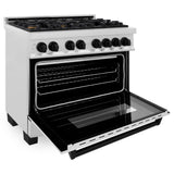 ZLINE Autograph Edition 36 in. 4.6 cu. ft. Legacy Dual Fuel Range with 6 Burner Gas Cooktop and Electric Convection Oven in Satin Stainless Steel and Matte Black Accents (RASZ-SN-36-MB)