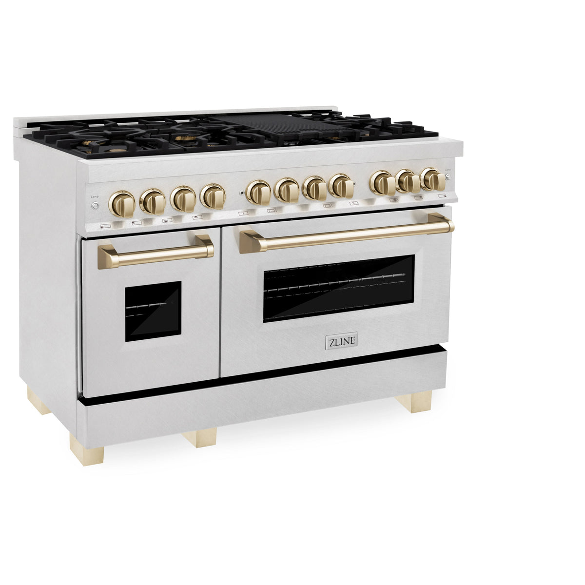 ZLINE Autograph Edition 48 in. 6.0 cu. ft. Legacy Dual Fuel Range with 7 Burner Gas Cooktop and 2 Electric Ovens in Satin Stainless Steel and Matte Black Accents (RASZ-SN-48-MB)
