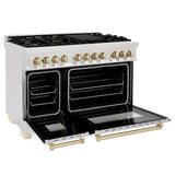 ZLINE Autograph Edition 48 in. 6.0 cu. ft. Legacy Dual Fuel Range with 7 Burner Gas Cooktop and 2 Electric Ovens in Satin Stainless Steel and Matte Black Accents (RASZ-SN-48-MB)