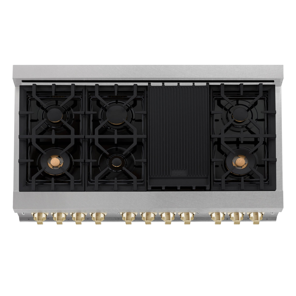 ZLINE Autograph Edition 48 in. 6.0 cu. ft. Legacy Dual Fuel Range with 7 Burner Gas Cooktop and 2 Electric Ovens in Satin Stainless Steel and Matte Black Accents (RASZ-SN-48-MB)