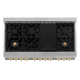 ZLINE Autograph Edition 48 in. 6.0 cu. ft. Legacy Dual Fuel Range with 7 Burner Gas Cooktop and 2 Electric Ovens in Satin Stainless Steel and Matte Black Accents (RASZ-SN-48-MB)