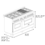 ZLINE Autograph Edition 60 in. 7.4 cu. ft. Legacy Dual Fuel Range with 9 Burner Gas Cooktop and 2 Electric Convection Ovens in Satin Stainless Steel and Champagne Bronze Accents (RASZ-SN-60-CB)