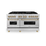 ZLINE Autograph Edition 60 in. 7.4 cu. ft. Legacy Dual Fuel Range with 9 Burner Gas Cooktop and 2 Electric Convection Ovens in Satin Stainless Steel and Champagne Bronze Accents (RASZ-SN-60-CB)