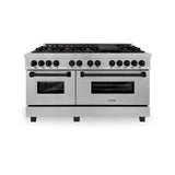 ZLINE Autograph Edition 60 in. 7.4 cu. ft. Legacy Dual Fuel Range with 9 Burner Gas Cooktop and 2 Electric Convection Ovens in Satin Stainless Steel and Matte Black Accents (RASZ-SN-60-MB)