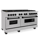 ZLINE Autograph Edition 60 in. 7.4 cu. ft. Legacy Dual Fuel Range with 9 Burner Gas Cooktop and 2 Electric Convection Ovens in Satin Stainless Steel and Matte Black Accents (RASZ-SN-60-MB)