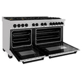 ZLINE Autograph Edition 60 in. 7.4 cu. ft. Legacy Dual Fuel Range with 9 Burner Gas Cooktop and 2 Electric Convection Ovens in Satin Stainless Steel and Matte Black Accents (RASZ-SN-60-MB)