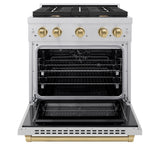 ZLINE Autograph Edition 30 in. 4.2 cu. ft. Paramount Dual Fuel Range with 4 Burner Gas Cooktop and Electric Convection Oven in Satin Stainless Steel with Champagne Bronze Accents (SDRSZ-30-CB)