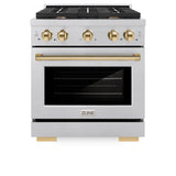 ZLINE Autograph Edition 30 in. 4.2 cu. ft. Paramount Dual Fuel Range with 4 Burner Gas Cooktop and Electric Convection Oven in Satin Stainless Steel with Polished Gold Accents (SDRSZ-30-G)