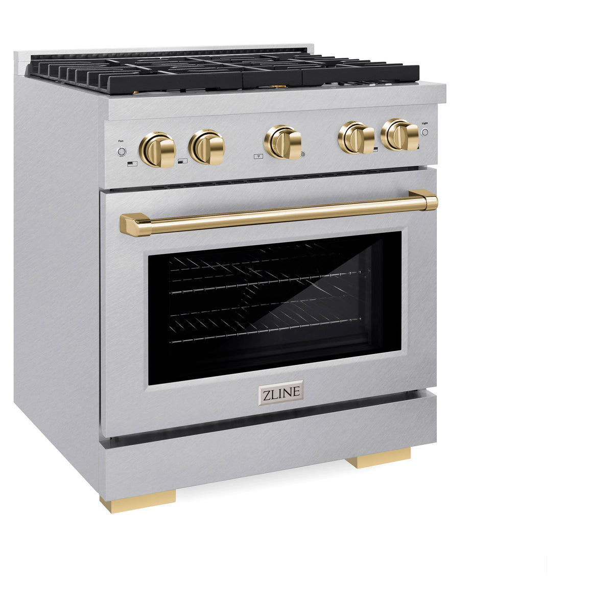 ZLINE Autograph Edition 30 in. 4.2 cu. ft. Paramount Dual Fuel Range with 4 Burner Gas Cooktop and Electric Convection Oven in Satin Stainless Steel with Polished Gold Accents (SDRSZ-30-G)