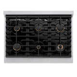ZLINE Autograph Edition 36 in. 5.2 cu. ft. Paramount Dual Fuel Range with 6 Burner Gas Cooktop and Electric Convection Oven in Satin Stainless Steel with Champagne Bronze Accents (SDRSZ-36-CB)