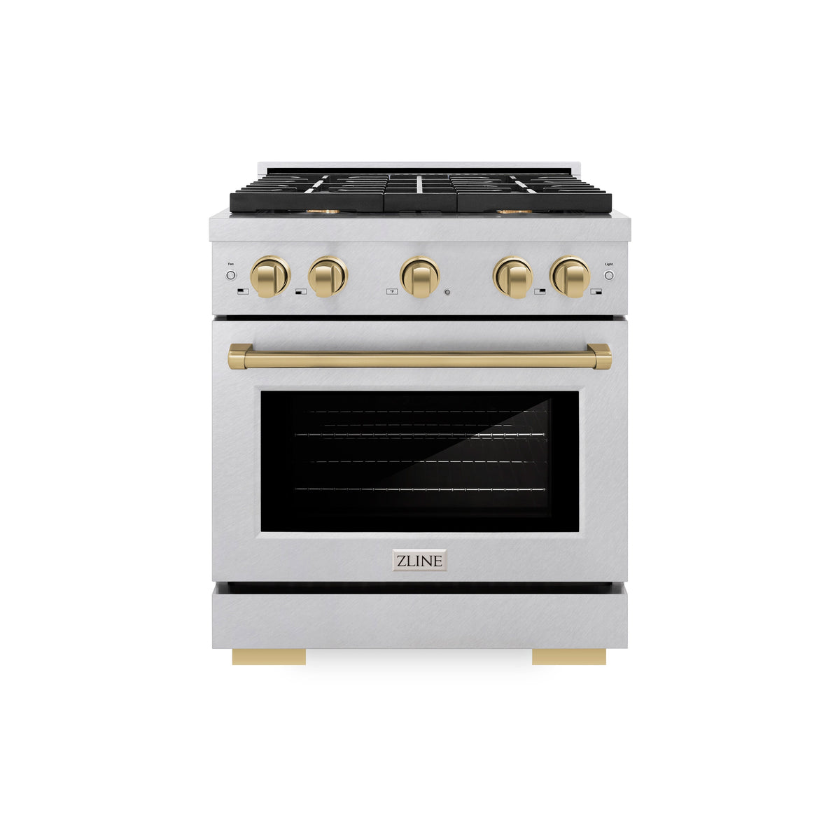 ZLINE Autograph Edition 30 in. 4.2 cu. ft. Paramount Gas Range with 4 Burner Cooktop and Convection Gas Oven in Satin Stainless Steel and Champagne Bronze Accents (SGRSZ-30-CB)