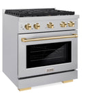 ZLINE Autograph Edition 30 in. 4.2 cu. ft. Paramount Gas Range with 4 Burner Cooktop and Convection Gas Oven in Satin Stainless Steel and Polished Gold Accents (SGRSZ-30-G)