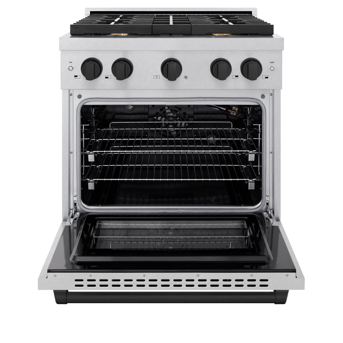ZLINE Autograph Edition 30 in. 4.2 cu. ft. Paramount Gas Range with 4 Burner Cooktop and Convection Gas Oven in Satin Stainless Steel and Matte Black Accents (SGRSZ-30-MB)