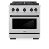 ZLINE Autograph Edition 30 in. 4.2 cu. ft. Paramount Gas Range with 4 Burner Cooktop and Convection Gas Oven in Satin Stainless Steel and Matte Black Accents (SGRSZ-30-MB)