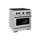 ZLINE Autograph Edition 30 in. 4.2 cu. ft. Paramount Gas Range with 4 Burner Cooktop and Convection Gas Oven in Satin Stainless Steel and Matte Black Accents (SGRSZ-30-MB)